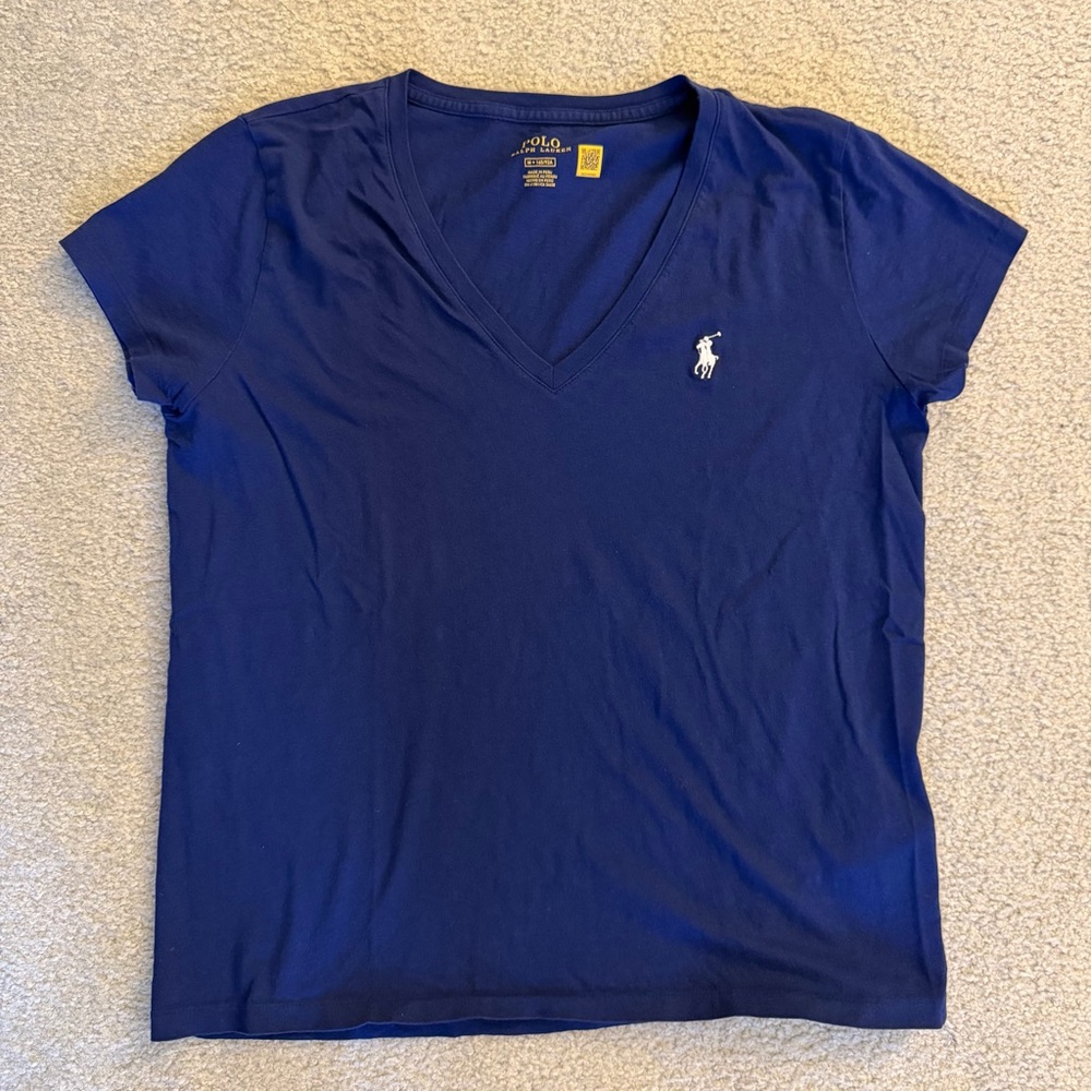 Polo Ralph Lauren Women's Blue V-Neck Tee